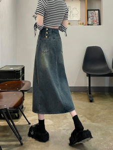 High Waist Slimming A-Line Mini Skirt Denim Thin Cotton Blend Mid-Length Open-Front Womens Fashion Summer Skirts