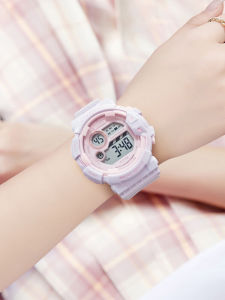 Childrens Waterproof Watch Girls Time Only Alarm Clock Digital Display Silicone Band Purple Color Elementary School Students