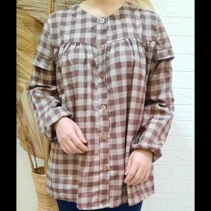 ATASAN BLOUSE KOTAK WANITA LENGAN PANJANG KARET BAHAN KATUN