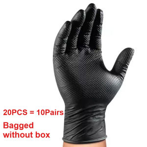 2-100PCS 8mil Heavy Duty Industrial Black Nitrile Gloves Raised Diamond Texture Latex Free for Mechanic Safety & Work Gloves