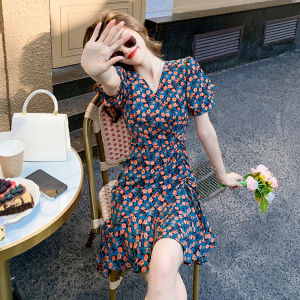 Elegant Fashion New Summer Dress Small Batch Puff Sleeve Flared Waist Floral Design