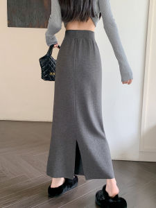 Loose High Waist Knitted A-Line Mini Skirt for Women Autumn Winter New Style Back Slit Long Sweater Skirt Bodycon Dress