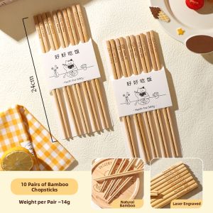TINY HOME | Mold-Resistant Slip-Resistant Heat-Resistant Bamboo Chopsticks 10 Pairs