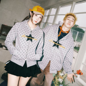 lemanism | Polka Dot Hoodie Cardigan Couples Jacket