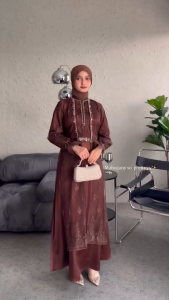 Gamis Velvet Set Outer Brokat Mewah Pesta Kondangan Wanita Muslim Elegan Terbaru 2025 / Maxi Dress Lebaran Kekinian