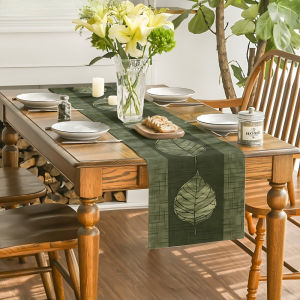 1-Piece Olive Green Botanical Pattern Table Runner Daily Family Dining & Coffee Table Decor All-Season Universal Table Runner