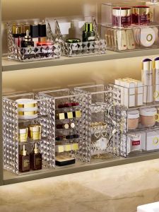 Makeup Organizer with Brush Holder Clear Drawer Stand for Lipsticks Eyeshadow Nail Polish Jewelry Skincare