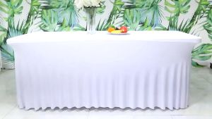 CAATEA Solid Color Elasticity Tablecloth High elasticity Square Table Cover Skirt For 4ft 6ft 8ft Rectangular Conference Celebration Wedding Tablecloth Birthday Party Decor