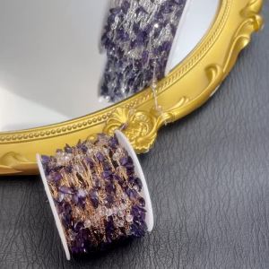 0.5M 1M Lavender Purple Glass Leaf Pendents Copper Chain Crystal Chains for DIY Necklace Bracelet Jewelry Making Accessories