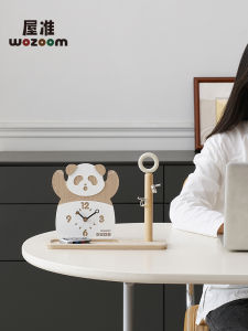 Wozoom พาสปอร์ตหมีแพนด้าสร้างสรรค์ นาฬิกาตั้งโต๊ะ ตกแต่งห้องนั่งเล่น ชั้นวางของ นาฬิกาตั้งโต๊ะ วัสดุไม้ ผลิตในจีน