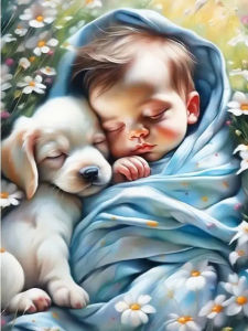 Huacan Diy Diamond Painting Portrait Baby Full Drill Mosaic Animal Dog Embroidery Flower Art Wall Decoration Handmade Gift