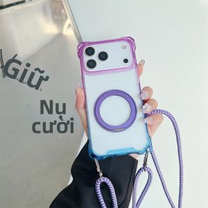 360 ° Ốp Lưng Kim Loại Từ Tính Xoay Được Cho iPhone Thiết Kế Gradient Kèm Dây Đeo Chéo Và Giá Đỡ Vòng Tròn Dành Cho Các Mẫu Pro Max Plus