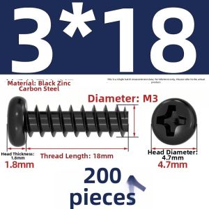 TIANZHUOJINSHU | Hardened Carbon Steel Black Round Head Cross Pan Flat Tail Self-tapping Screws