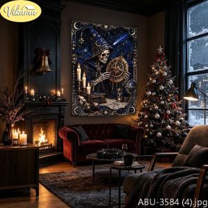 VIKAMA Macabre Santa Skeleton Tapestry Noir Victoria Ấm Cúng Mùa Đông Lễ Hội Nghệ Thuật Treo Tường Cho Phòng Ngủ Phòng Trò Chơi Phòng Khách Trang Trí Nhà Cửa