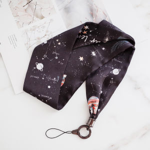 Ice Silk Oil Painting French Style Female Scarf Lanyard Halterneck Hang Rope Wide Version Stylish Mobile Phone Charm Avoid Cutting into the Neck Wrist Short Rope