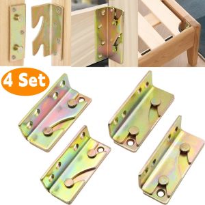 4 Sets Heavy Duty Bed Rail Brackets Non-Mortise Bed Frame Fasteners Interlock Hanging Buckle Wooden Furniture Hinges Connector