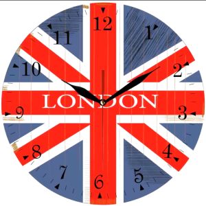 Jam Dinding Minimalis / Wall Clock Gambar Bendera London Retro Style Mesin Sweep Movement Unik