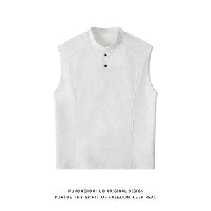 WUKONGYOUHUO | Áo Thun Không Tay Form Rộng Cổ Henley cho Đôi