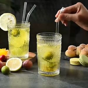 Glass Straws Set Reusable Drinking Staws with Cleaning Brush Eco-Friendly Household Straws Drinking Pipette