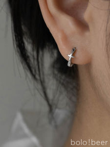 Bolo Neutral Cold Small Cross Four-Star Awn Earrings for Women Couple Men Trendy Simple Street Punk Earrings Earrings