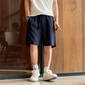 Retro Japanese Style Mens Casual Shorts Breathable Beach Pants Loose Straight Leg Five-Quarter Length Fashionable Summer Wear