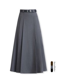 กระโปรงทรงเอเอวสูงผ้าขนสัตว์สีเทา Etam ฤดูใบไม้ผลิและฤดูใบไม้ร่วง กระโปรงทรงเอยาวคลุมเข่าสำหรับผู้หญิง