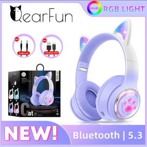 RGB Cat Ear Wireless Headphones for PC Cute 3D Space Capsule Cat Bluetooth Headset Foldable Gaming Headset For Kids Girls Gifts
