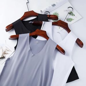 Plus Size M-5XL Casual Summer Men Sleeveless T-shirt V-neck Ice Silk Sports T-shirt Breathable Gym Running Tanktops For Men