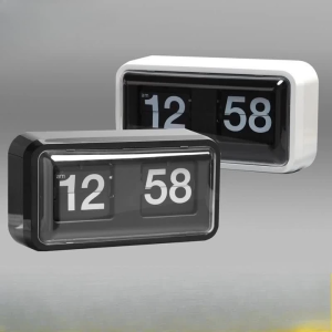สไตล์ญี่ปุ่นโมเดิร์น Minimalist Flip นาฬิกากล่องโปร่งใสสีดําสีขาวตารางนาฬิกาตั้งโต๊ะสําหรับตกแต่งห้องนั่งเล่น