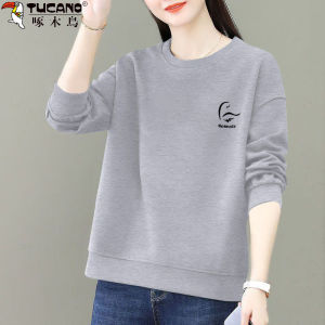 TUCANO Autumn Winter Cotton Sweatshirt Women Long Sleeve round Neck Loose Fashion Short Casual Top Comfortable Organic Cotton