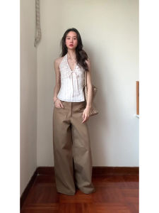 Quần Ống Rộng Màu Kaki Phong Cách Mỹ Cổ Điển Cho Nữ Mùa Hè 2025 Quần Dài Ống Rộng Cạp Cao Rộng Rãi