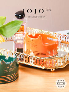Creative Fashionable Gold-Embellished Cute Little Cat Ashtray Modern Simplicity Ceramic Decorative Home Accessories