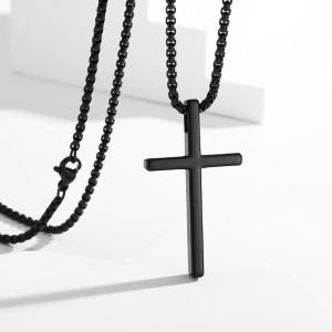 Fashion Cross Necklace for Men Women Silver/Black Color Plain Cross Pendant Collar Titanium Steel Chain Jewelry Wholesale