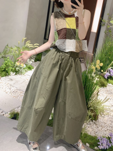 Shalldoer | Dopamine Colorful Plaid Hollow Knitted Vest Wide Leg Pants Womens Summer Two-Piece Set Casual Breathable Comfortable Fashion