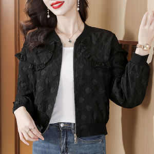 Fashionable High-End Embroidered Short Jacket Baseball Style Womens Autumn Wear Versatile Slimming Top Quality Polyester Fiber