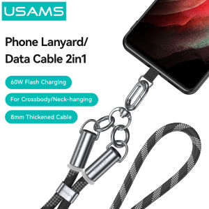 USAMS 2 in 1 Adjustable Lanyard Neck Straps Charging Data Cable 120cm Phone Lanyard USB Type C to Type C / Type C to Lightning Charging Cable Multifunctional Universal Lanyard