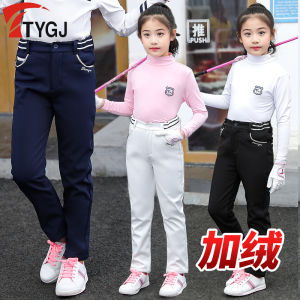 Autumn and Winter Childrens Golf Clothing Girls Fleece-lined Warm Trousers Childrens Casual Sports Student Pants