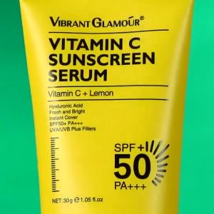 VIBRANT GLAMOUR Vitamin C Sunscreen Serum 30g SPF50+ PA+++| 50X Lemon Brightens Not greasy | 3X Ceramide Strengthens Skin Barrier
