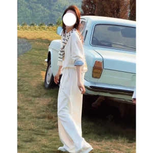 Bộ Đồ Hai Mảnh Thời Trang Giản Dị Cổ Tròn Tay Dài Quần Ống Rộng Chất Lượng Cao Cấp Cho Nữ Mùa Thu 2024