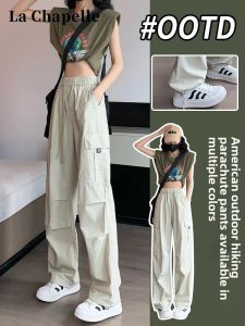 La Chapelle Pure Cotton Work Pants Womens Spring 2025 New Paratrooper Pants Wide Leg Fleece Lined Spring Autumn Quick Dry Sports Pants