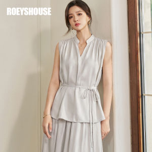 Roey s house | Chân Váy Midi Xòe Phong Cách A-line Màu Xám Nhạt Cao Cổ