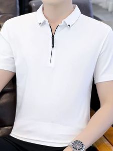 Summer Zipper POLO Shirt Ice Silk Cotton Short Sleeve T-Shirt Mens Casual Versatile Slim Fit Paul Upper Apparel