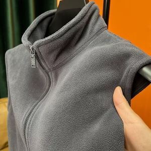 Thickened Fleece Lined Stand Collar Vest for Men Autumn Winter Double Sided Open Cardigan Jacket Outerwear without Sleeves