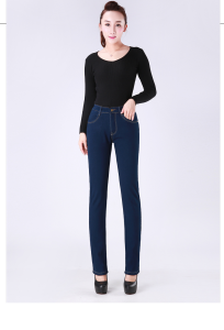 High Waist Elastic Casual Loose Womens Jeans Elastic Waistband Mom Pants Mid-aged plus Size Cotton Stretch Denim Straight Leg Jeans