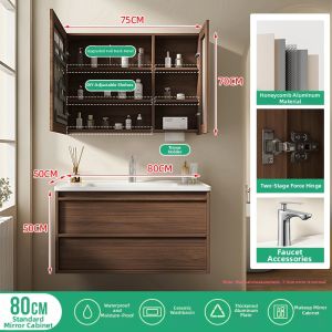 Retro Style Ceramic Integrated Washbasin with Honeycomb Aluminum Smart Bathroom Cabinet