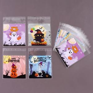 50/100Pcs Spooky Halloween Candy Bags Pumpkin Ghost Gift Cookie Self-Sealing Bags Halloween Party Decor Trick or Treat