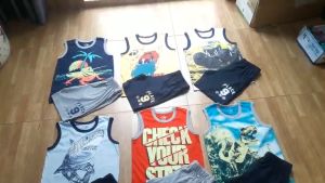 Bộ ba lỗ bé trai xuất dư size đại 20kg đến 50kg đồ bộ sát nách cho bé chất liệu thun cotton