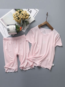Baby Girls Summer Modal Ice Silk Ultra-Thin Short Sleeve Sleepwear Set Casual Print Comfortable Breathable Home Clothes