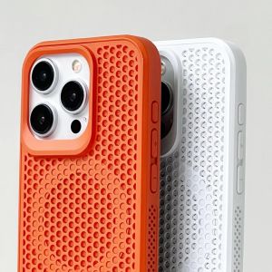 Sang Trọng tản nhiệt Silicone điện thoại nam châm Trường Hợp Đối Với iPhone 16 15 14 13 12 Pro Max 14 15 16 Plus 16 Pro Max Thoáng Khí Mềm Bìa Đơn Giản Chống Sốc Vỏ bảo vệ Không Dây Sạc Magsafe Trường Hợp