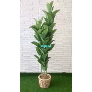 Pohon Artificial Tanaman Hias Karet T150 Cover Pot Anyaman Rotan Bulat Dekorasi Kantor Aesthetic
